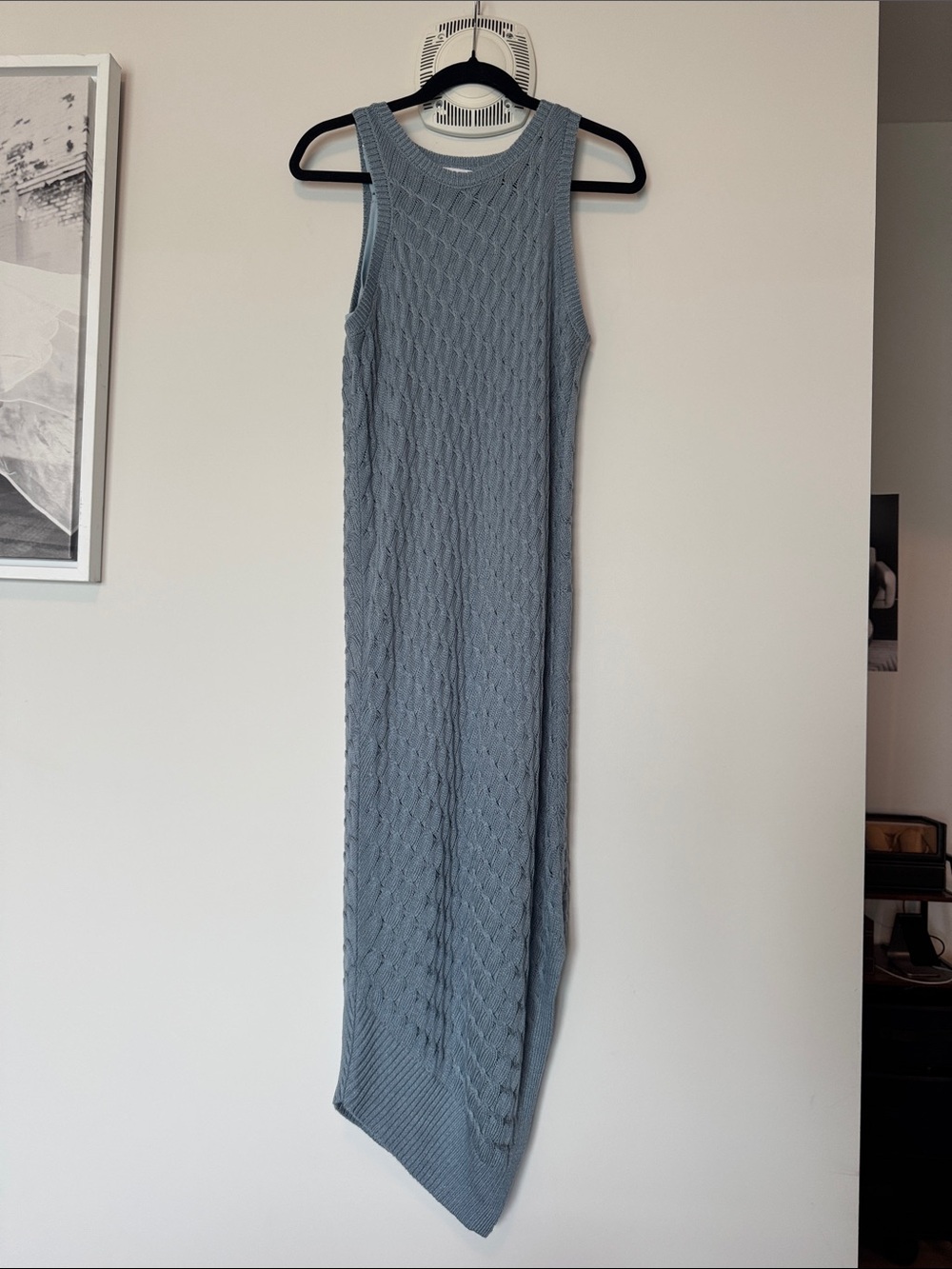 525 America Sleeveless Cable Knit Maxi Dress in Dusty Blue
